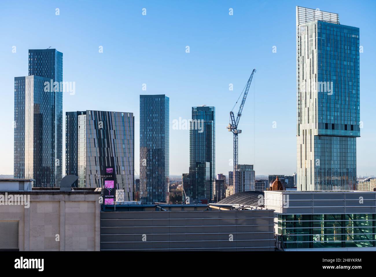 Beetham Tower und Deansgate Square in Manchester. Stockfoto