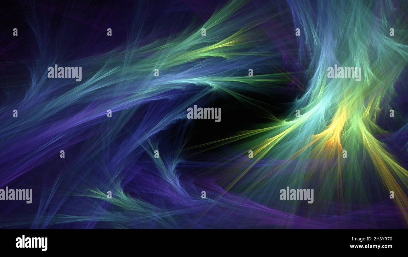 Abstrakter Hintergrund, glatte blaue Linien auf schwarzem Hintergrund. Designelement. Stockfoto