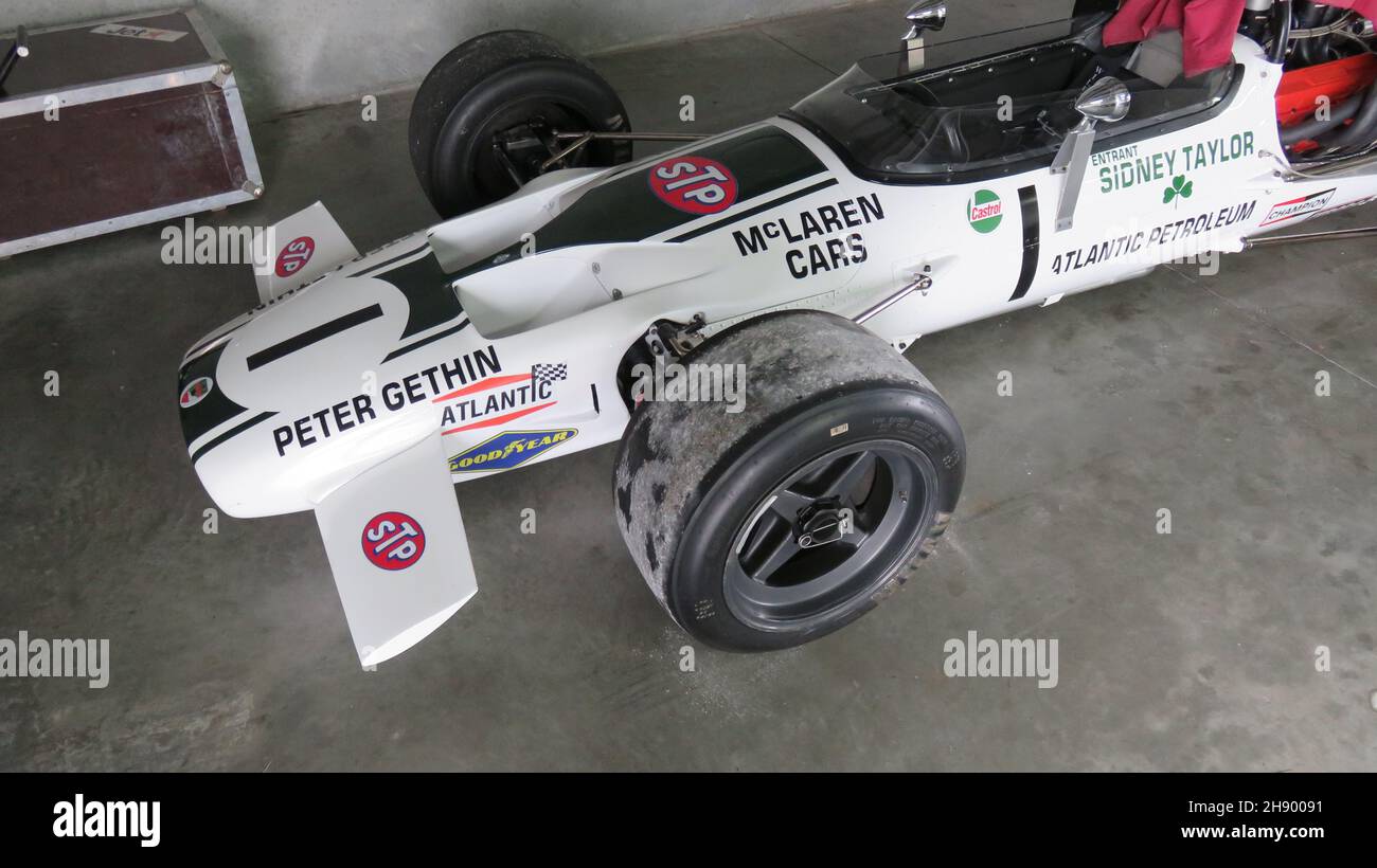 #1 Poul Christies ex-Peter Gethin (Sid Taylor) 1970 McLaren 10B wird beim historischen Formel-Libre-Rennen vor 1994 beim NZFMR Porsche Festival 2016 laufen Stockfoto