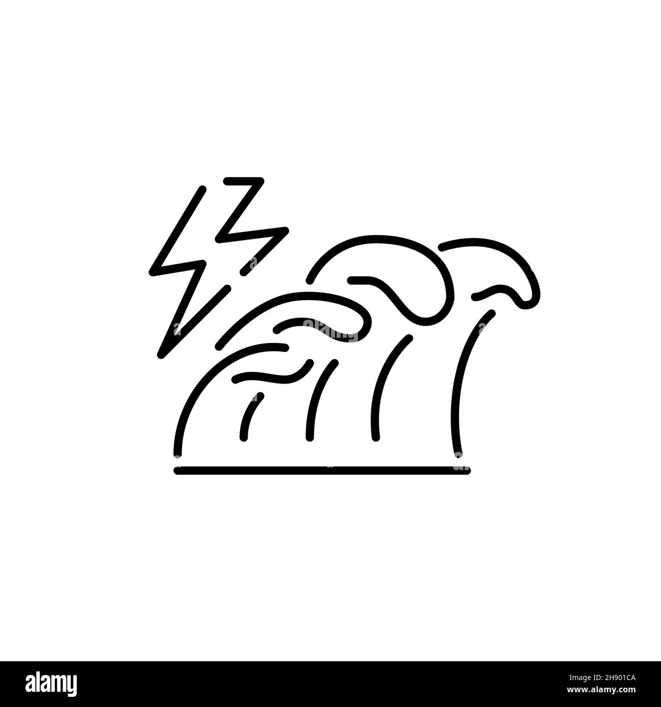 Stromerzeugung durch Gezeitenwellen. Nachhaltige erneuerbare Energiequellen. Pixel Perfect, bearbeitbares Kontursymbol Stock Vektor