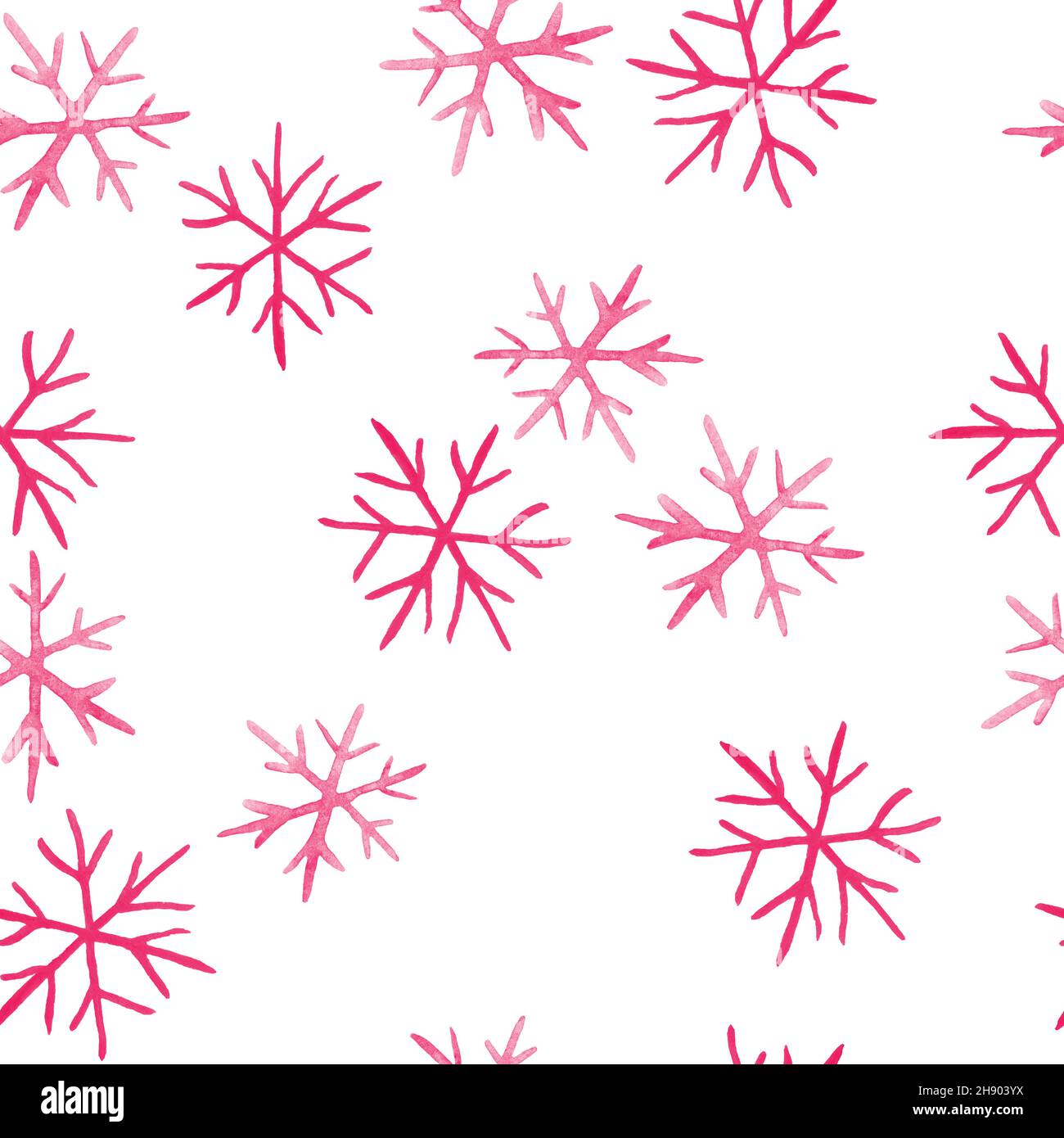 Aquarell nahtlose handgezeichnete Muster mit rosa Weihnachtselemente, moderne Boho Hintergrund mit erröten Girly Ornamente Schneeflocken Strümpfe abstrakte Formen, zum Einwickeln Papier Textil Party Dekoration Stockfoto