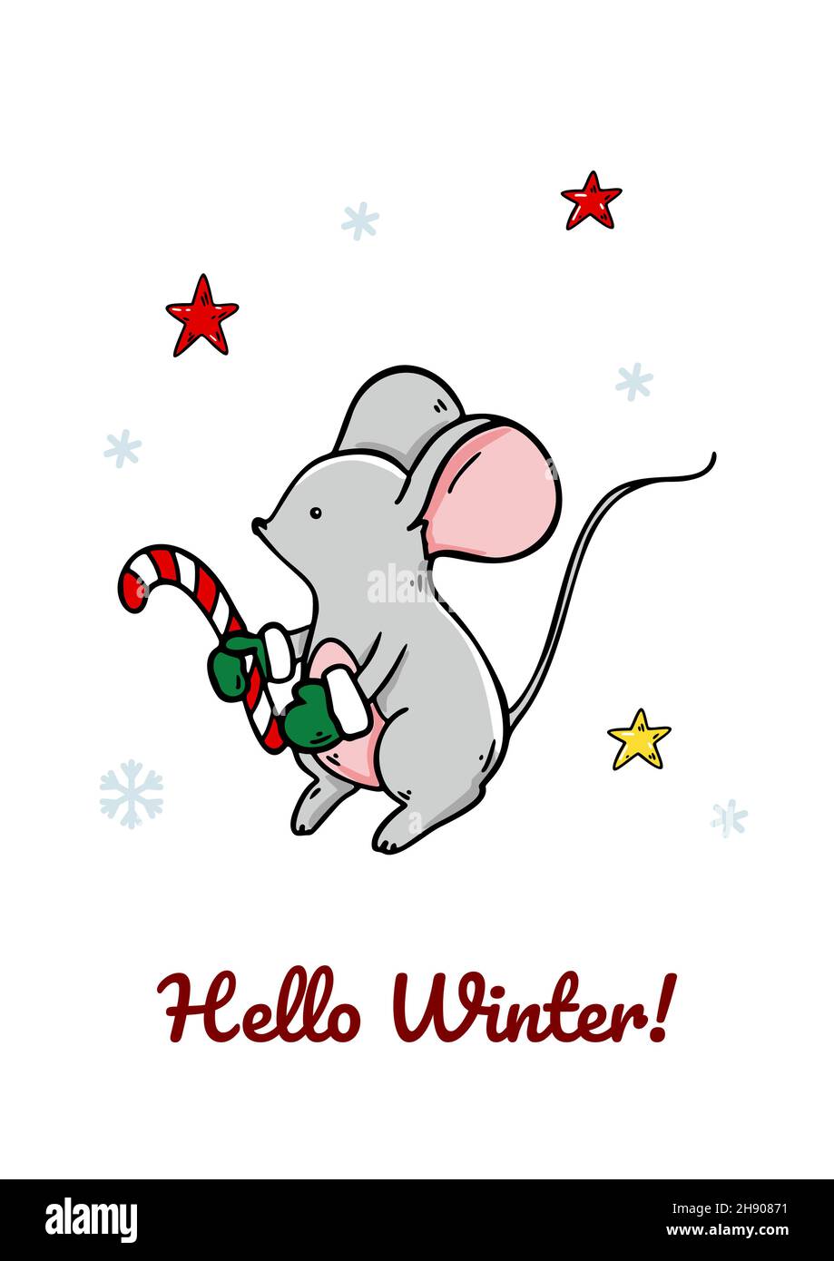 Vertikale Frohe Weihnachten und Happy New Year Grußkarte mit einer niedlichen Maus. Handgezeichnete Vektorgrafik Stock Vektor Vertikale Frohe Weihnachten und Happy New Year Grußkarte mit einer niedlichen Maus. Handgezeichnete Vektorgrafik Stock Vektor