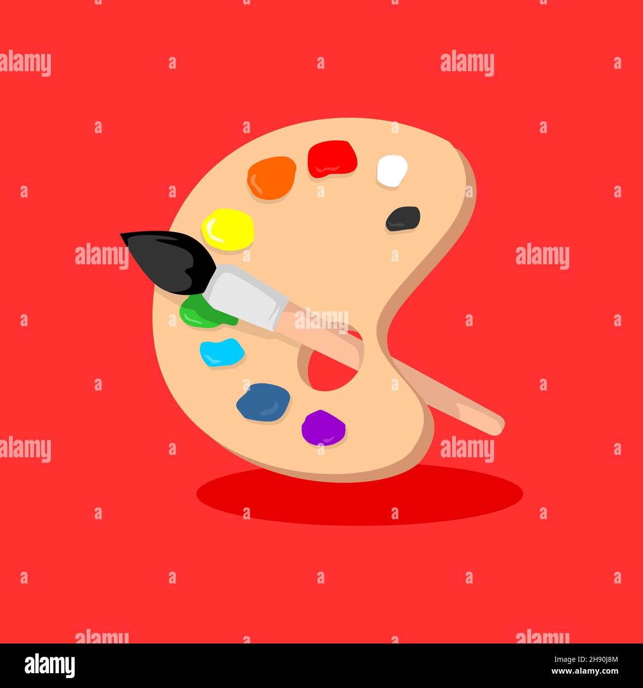 Malerei palete und Pinsel flach Stil isoliert Symbol Clip Art Vektor Illustration Stock Vektor
