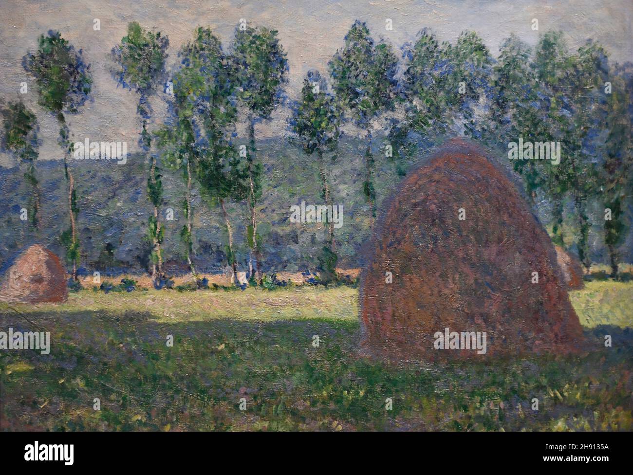 Une meule prés de Giverny, Haystack bei Giverny, 1884-1885, Öl auf Leinwand, Claude Monet, Pouchkine Museum, Moskau, Russland, auf der Ausstellung im Stockfoto
