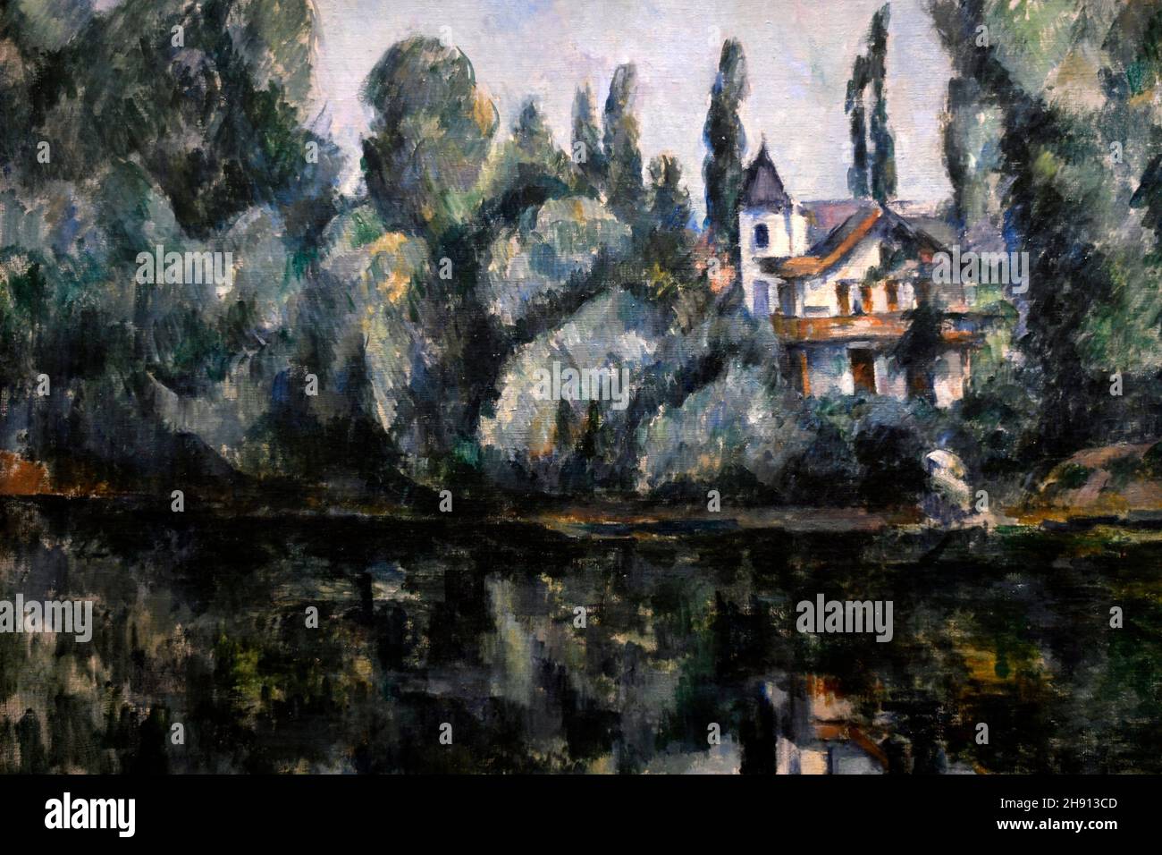 Ufer der Marne, 1888-1890, Paul Cezanne, Ermitage Museum, St. Petersbourg, Russland, Ausgestellt in der Ausstellung Ikonen der modernen Kunst Stockfoto