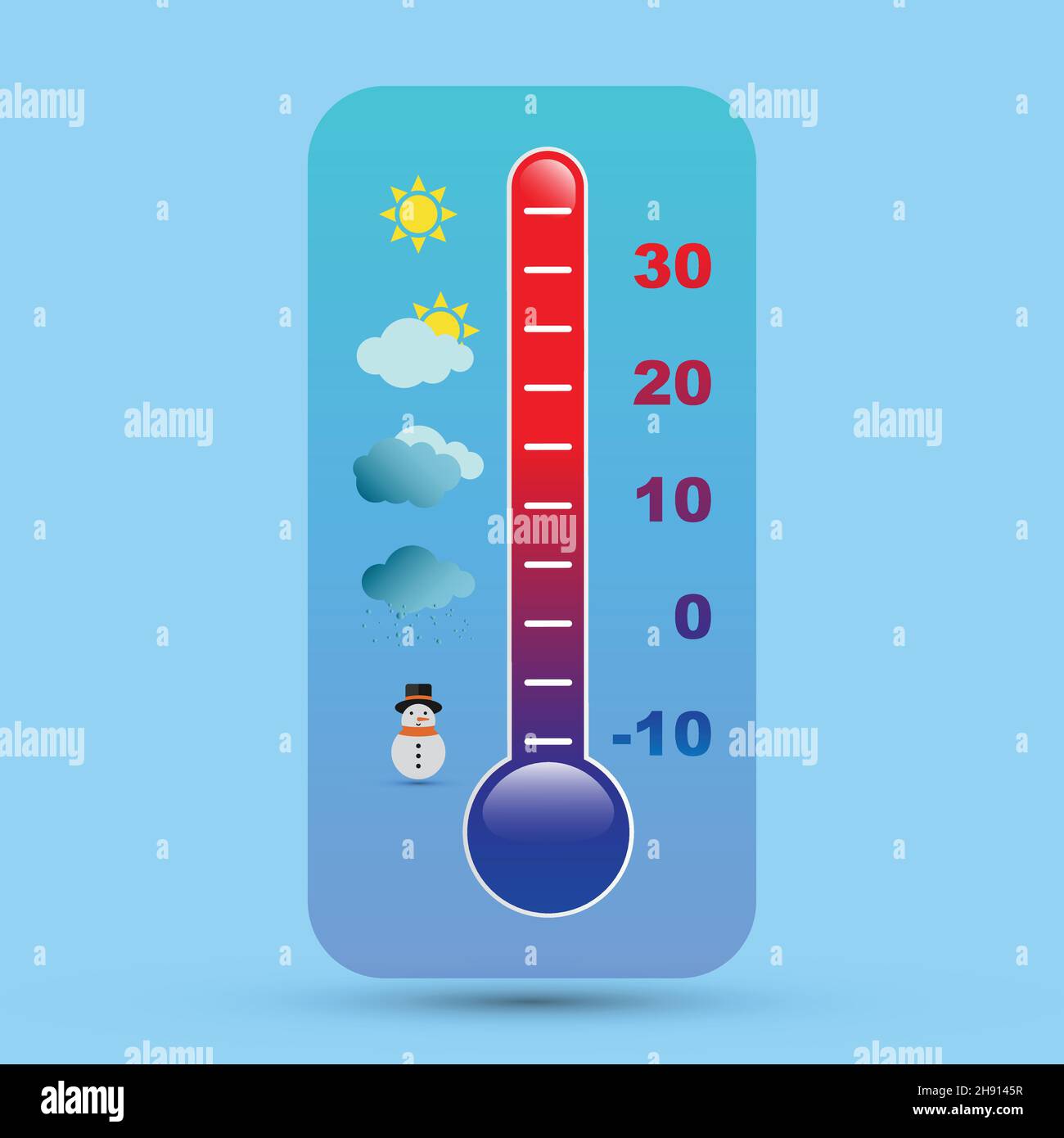 Outdoor-Thermometer mit Wettersymbolen, konzeptueller Vektor Stock Vektor