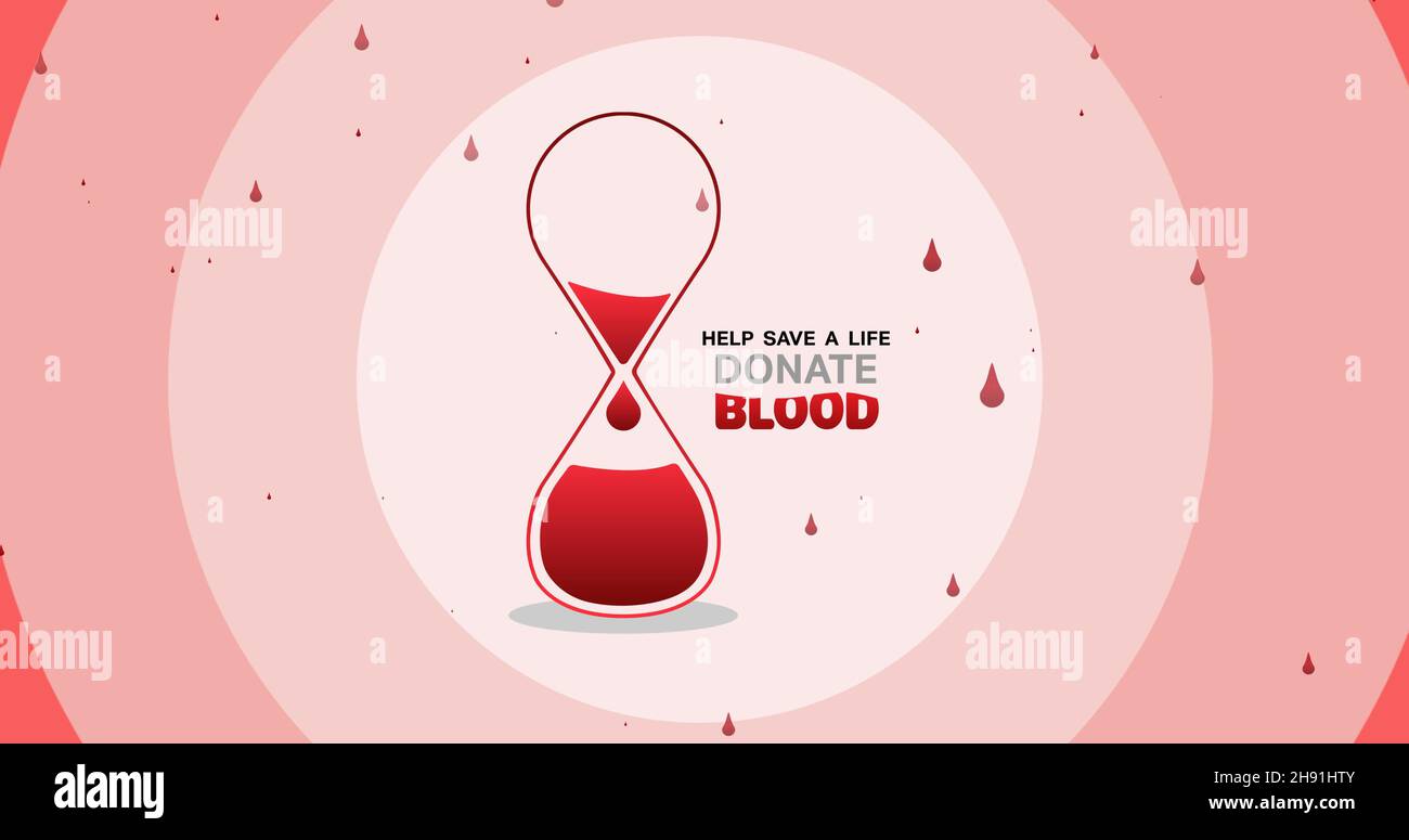 Digitales Composite-Bild von Sanduhr mit Symboltext für Blutspenden auf abstraktem rosa Hintergrund Stockfoto