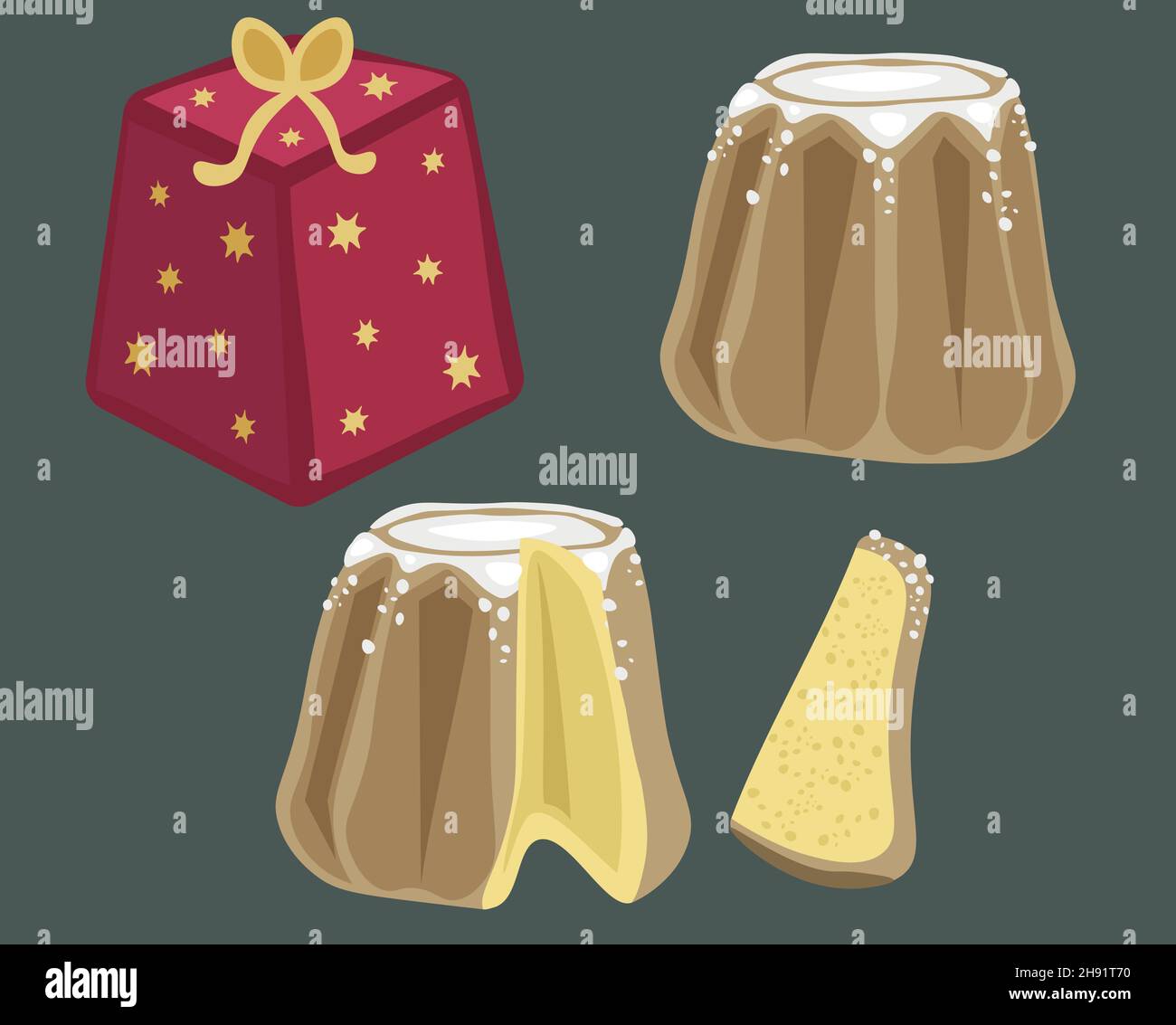 Pandoro typisch italienische weihnachtskuchen. Vektorgrafik. Weihnachtskarte. Stock Vektor