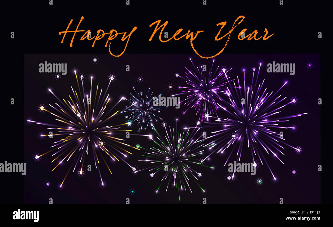Neujahrsbilder, Gruß, Feuerwerk, Feiertage Stockfoto