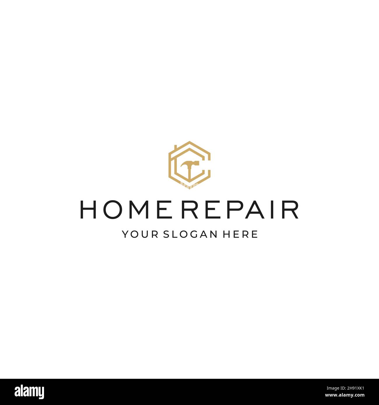 Minimalistisches HEIM REPARATUR Hexagon Hammer Logo Design Stock Vektor
