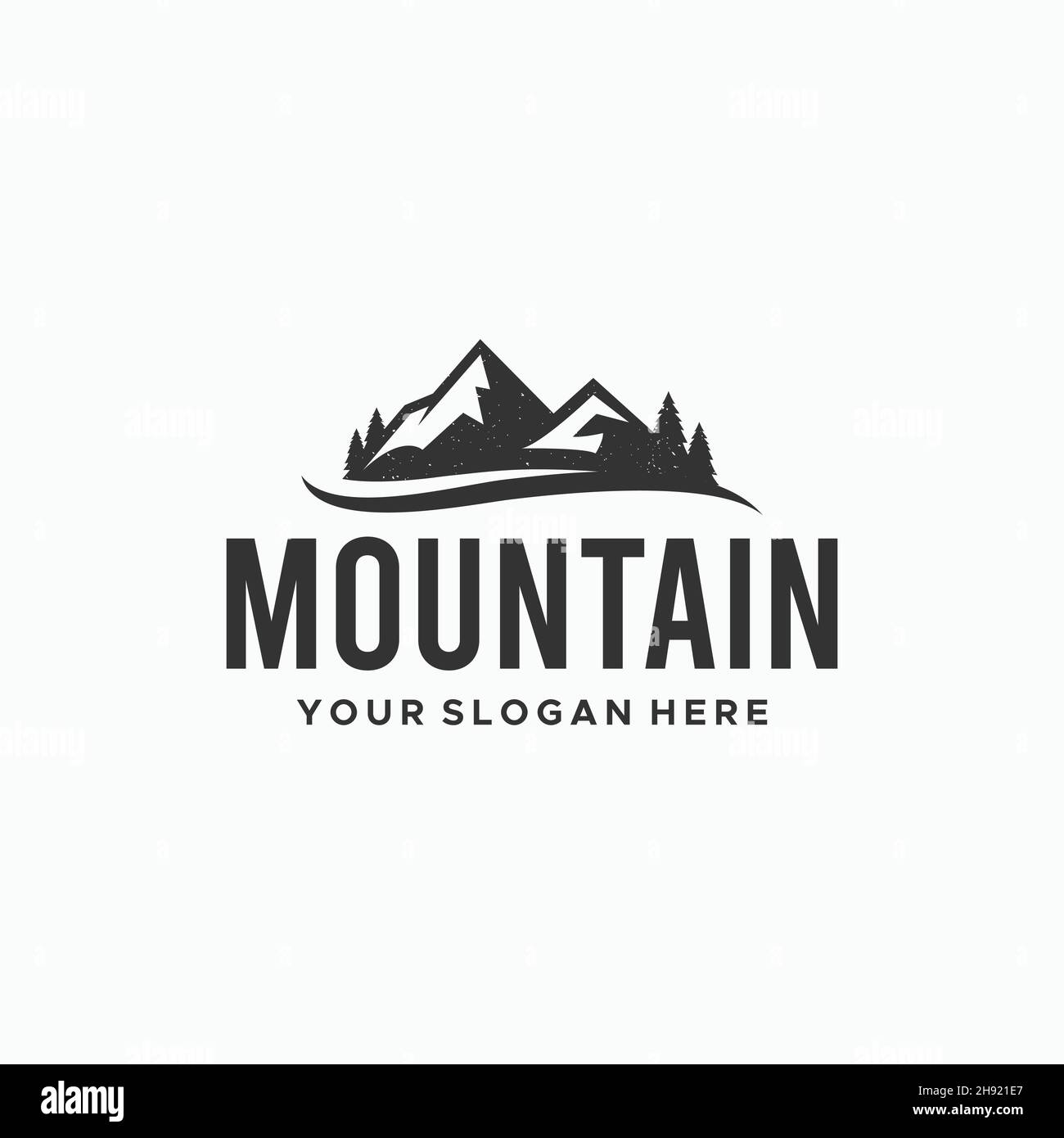 Minimalistisches SILHOUETTE-Logo-Design MIT BERGBAUM Stock Vektor