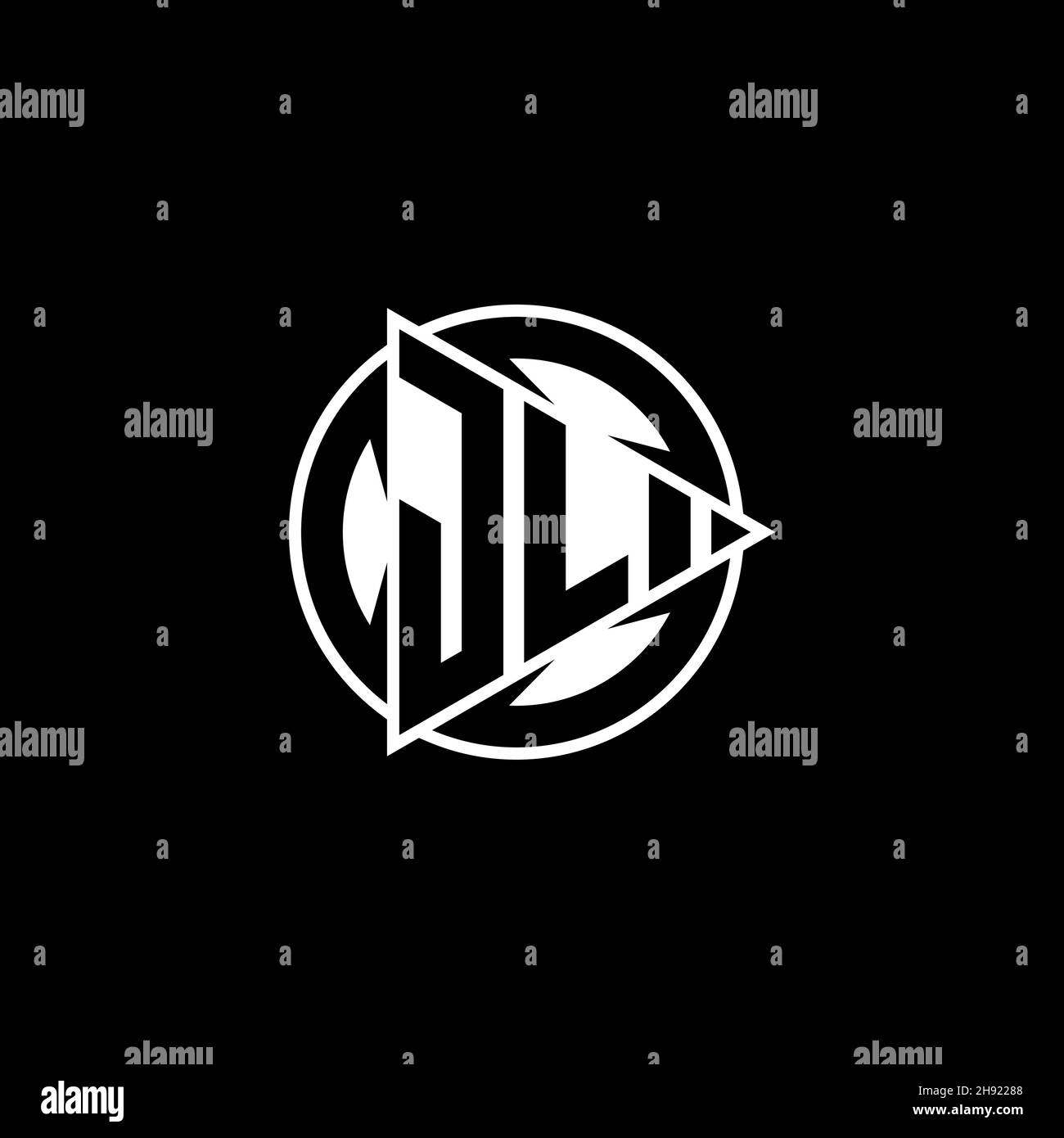 JL Monogram-Logo-Buchstabe mit Dreieck-Spielform und kreisrundem Stil auf isoliertem Hintergrund. Dreieck Kreis Monogramm Logo, Dreieck spielen Taste Stock Vektor