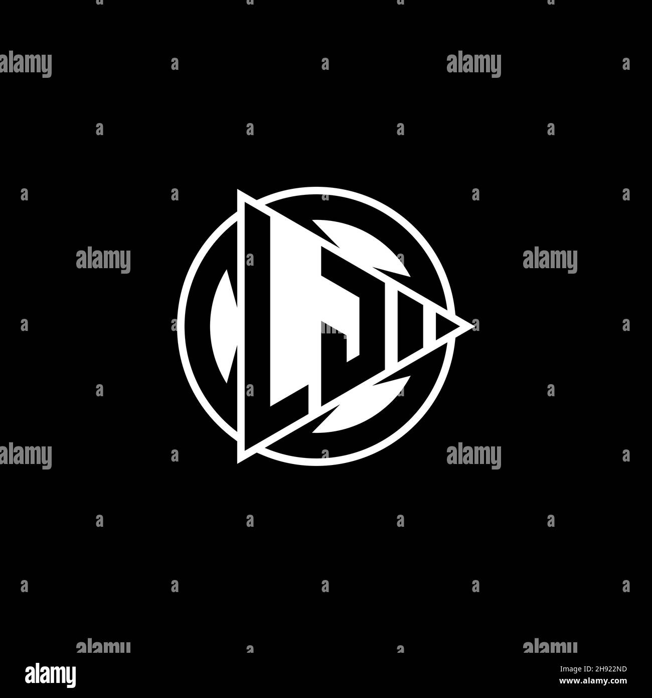 LJ Monogram-Logo-Buchstabe mit Dreieck-Spielform und kreisrundem Stil auf isoliertem Hintergrund. Dreieck Kreis Monogramm Logo, Dreieck spielen Taste Stock Vektor