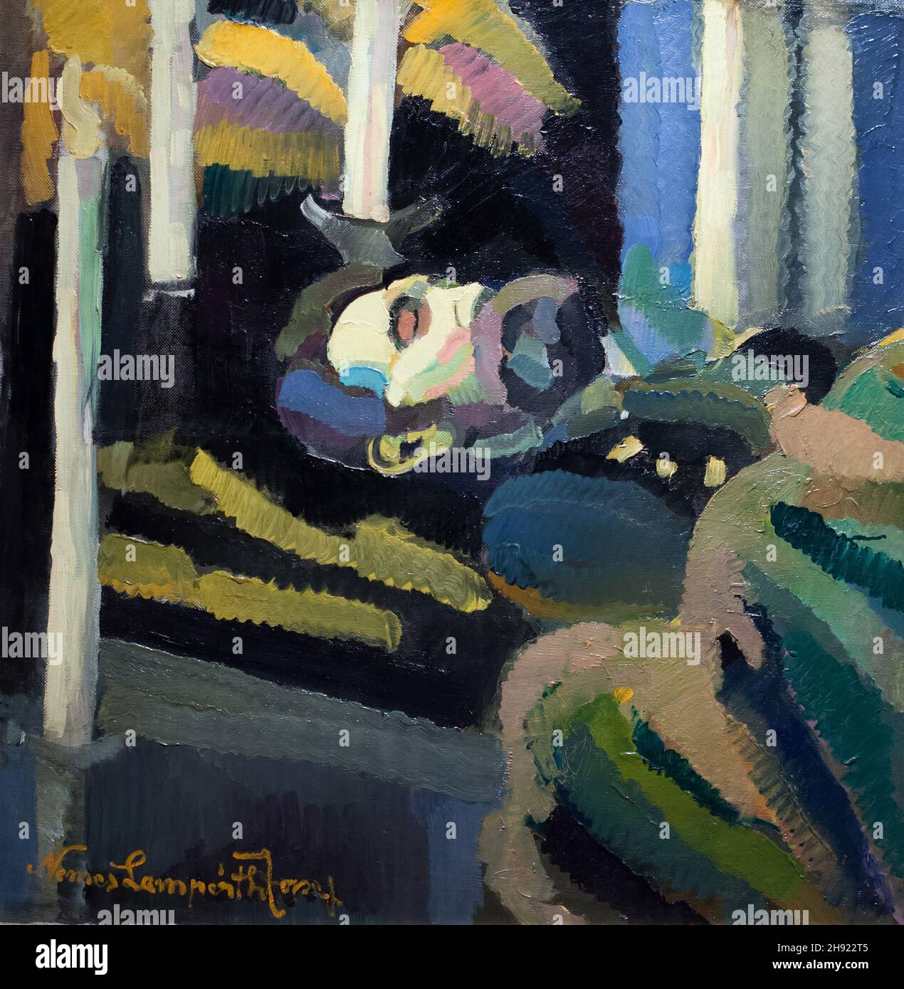Gemälde „die Katafalke“ des ungarischen modernistischen Malers József Nemes-Lampérth (1912) auf displаy in der Hungаrian Nаtional Gаllery (Mаgyar Nеmzeti Gаleria) in Budаpest, Hungаry. Stockfoto