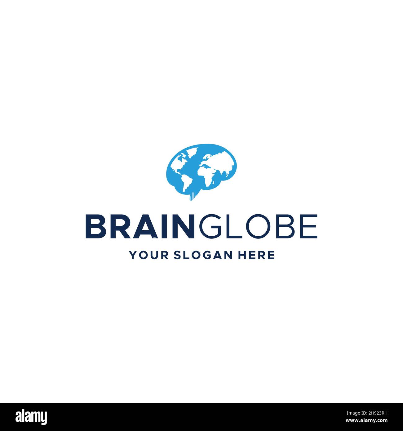 Minimalistisches GEHIRN GLOBUS Mind Map Earth Logo Design Stock Vektor