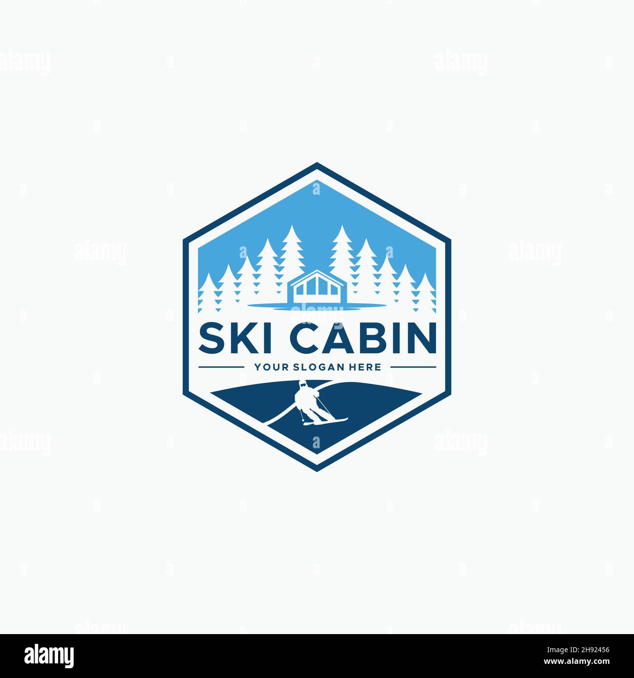 Vintage SKI CABIN Tree Immobilien Logo Design Stock Vektor