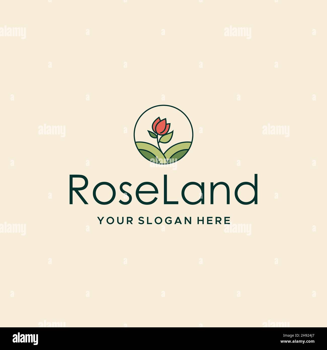 Minimalistisches Roseland-Logo mit Blumenpflanzen Stock Vektor