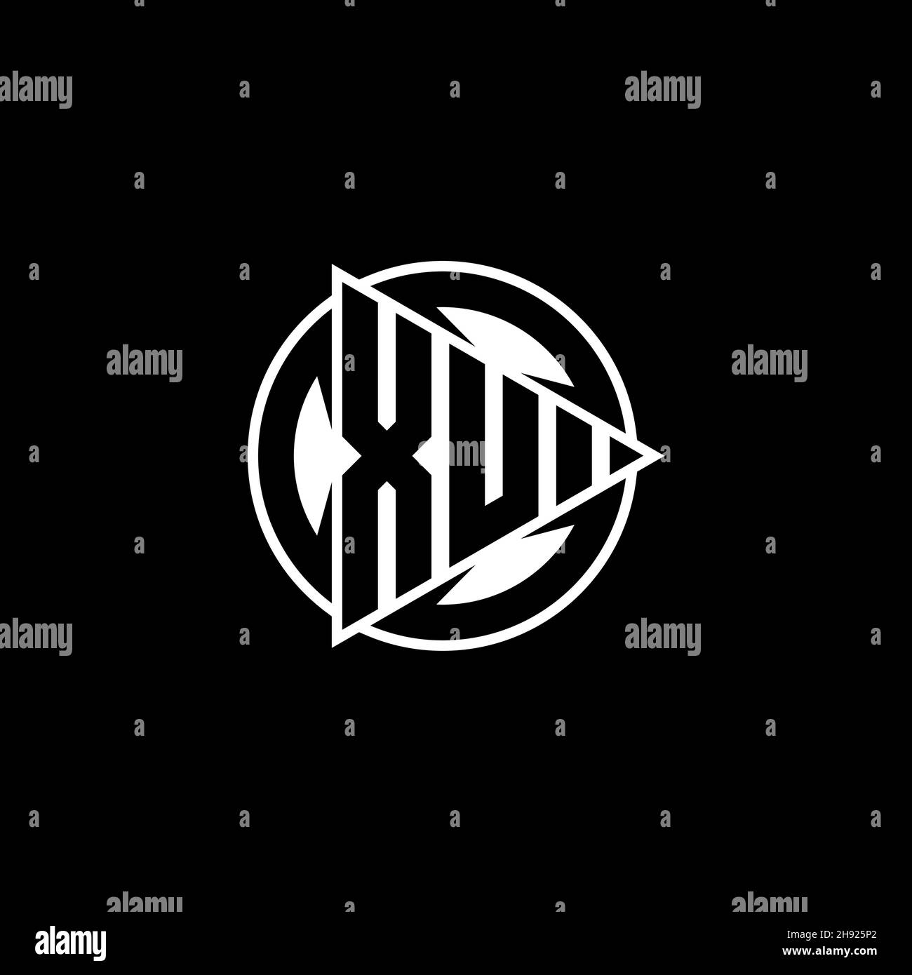 XU Monogram-Logo-Buchstabe mit Dreieck-Spielform und kreisrundem Stil auf isoliertem Hintergrund. Dreieck Kreis Monogramm Logo, Dreieck spielen Taste Stock Vektor