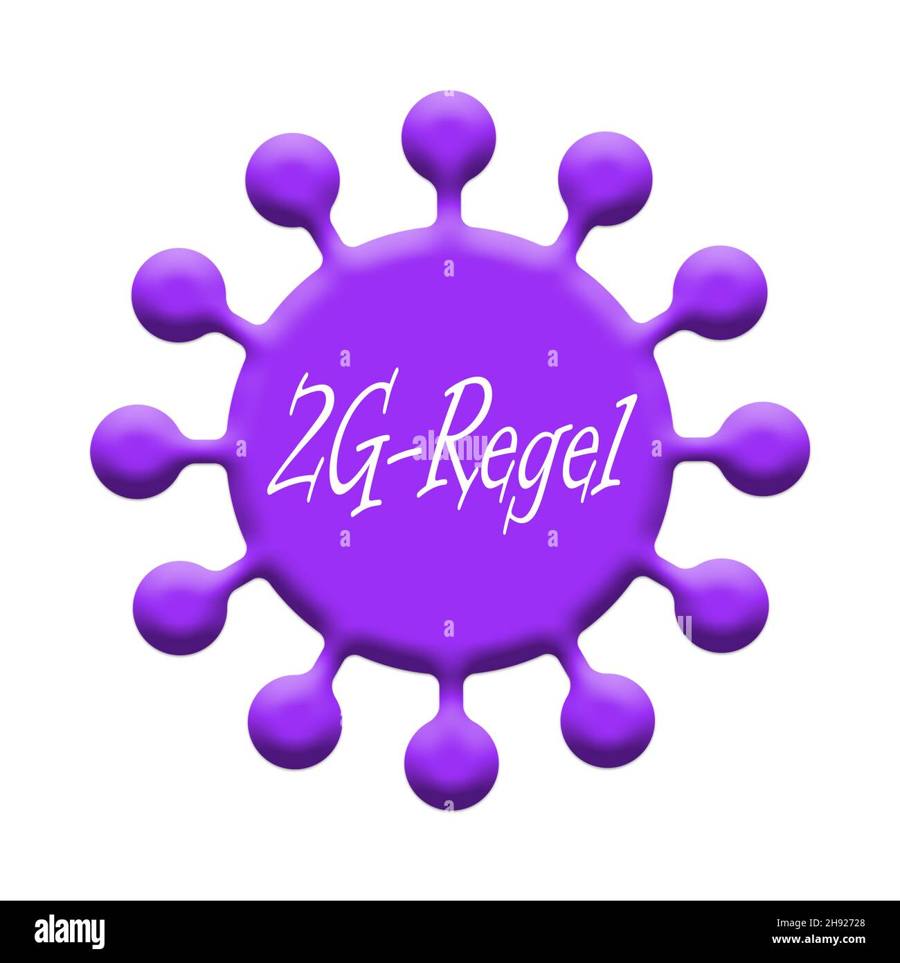 Coronavirus, Symbol mit dem Text '2G-Regel', Übersetzung '2G Regel', vor weißem Hintergrund Stockfoto