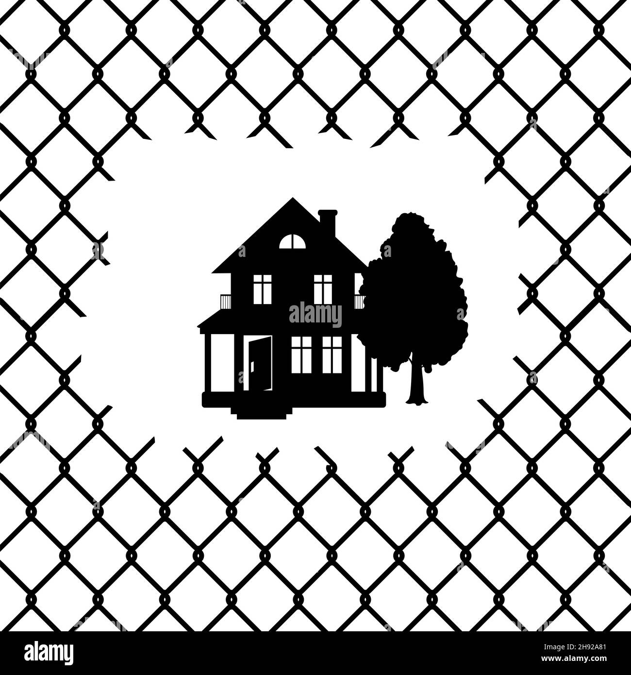 Silhouetten von Haus und Baum. Tag der internationalen Migranten. Stock Vektor