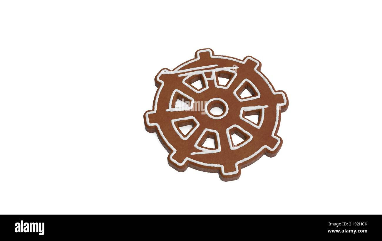 3D Wiedergabe von Lebkuchenkeks in Form eines Rudersymbols isoliert auf weißem Hintergrund mit weißer Vereisung Stockfoto