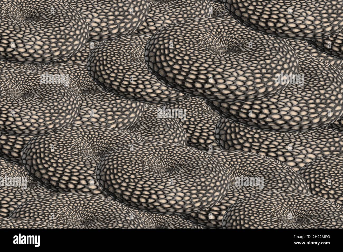 Abstraktes Schlangenhaut-Ring Nahtloses Muster, 3D Illustration Hintergrund Stockfoto