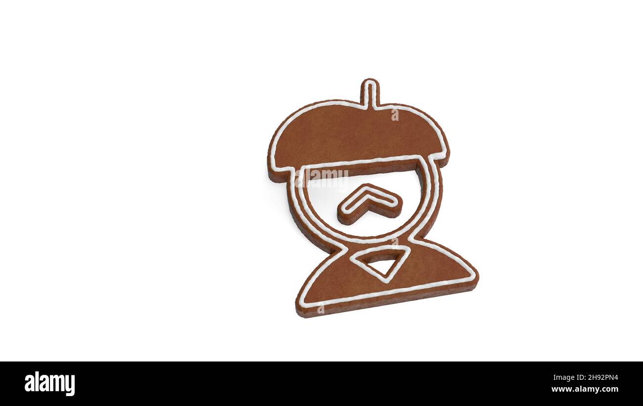 3D Rendering von Lebkuchenkeks in Form eines Symbols des französischen Mannes isoliert auf weißem Hintergrund mit weißer Vereisung Stockfoto