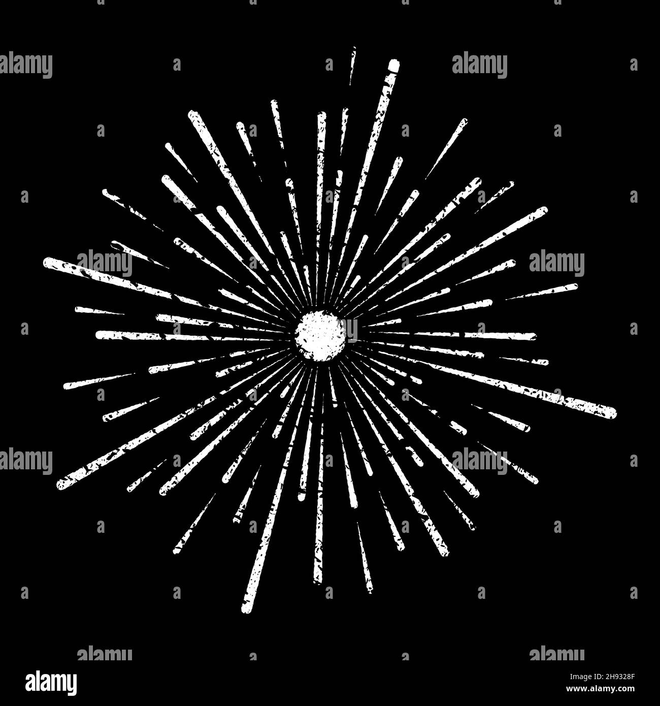 Radial weiße Grunge-Geschwindigkeitslinien in runder Form. Sternstrahlen. Vintage Design Element für Drucke, Web, Vorlage, Logo, Tattoo und Muster. Sternform Stock Vektor