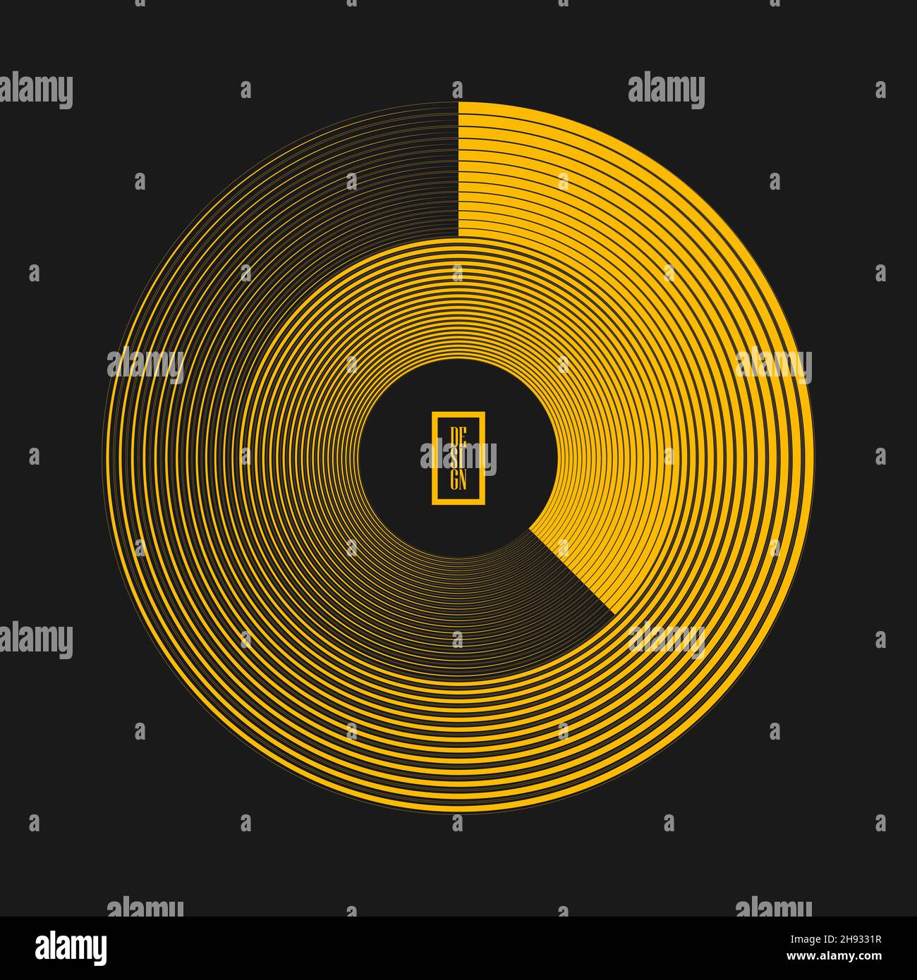 Gelbe konzentrische abstrakte Linien in Kreisform. Trendiges Design-Element für Rahmen, rundes Technologie-Logo, Schild, Symbol, Web, Drucke, Poster, Vorlagen Stock Vektor