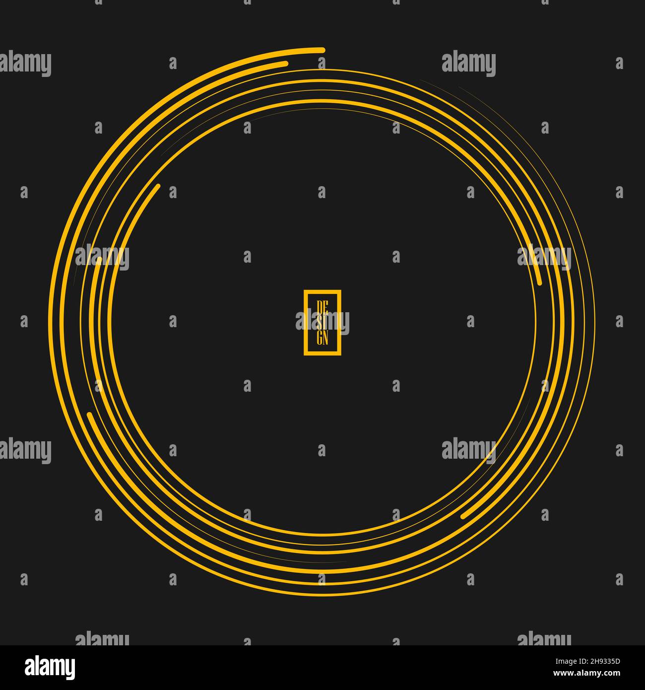 Gelbe zufällige Spiralgeschwindigkeitslinien. Trendiges Design-Element für Rahmen, rundes Technologie-Logo, Schild, Symbol, Web, Drucke, Poster, Vorlage, Muster Stock Vektor