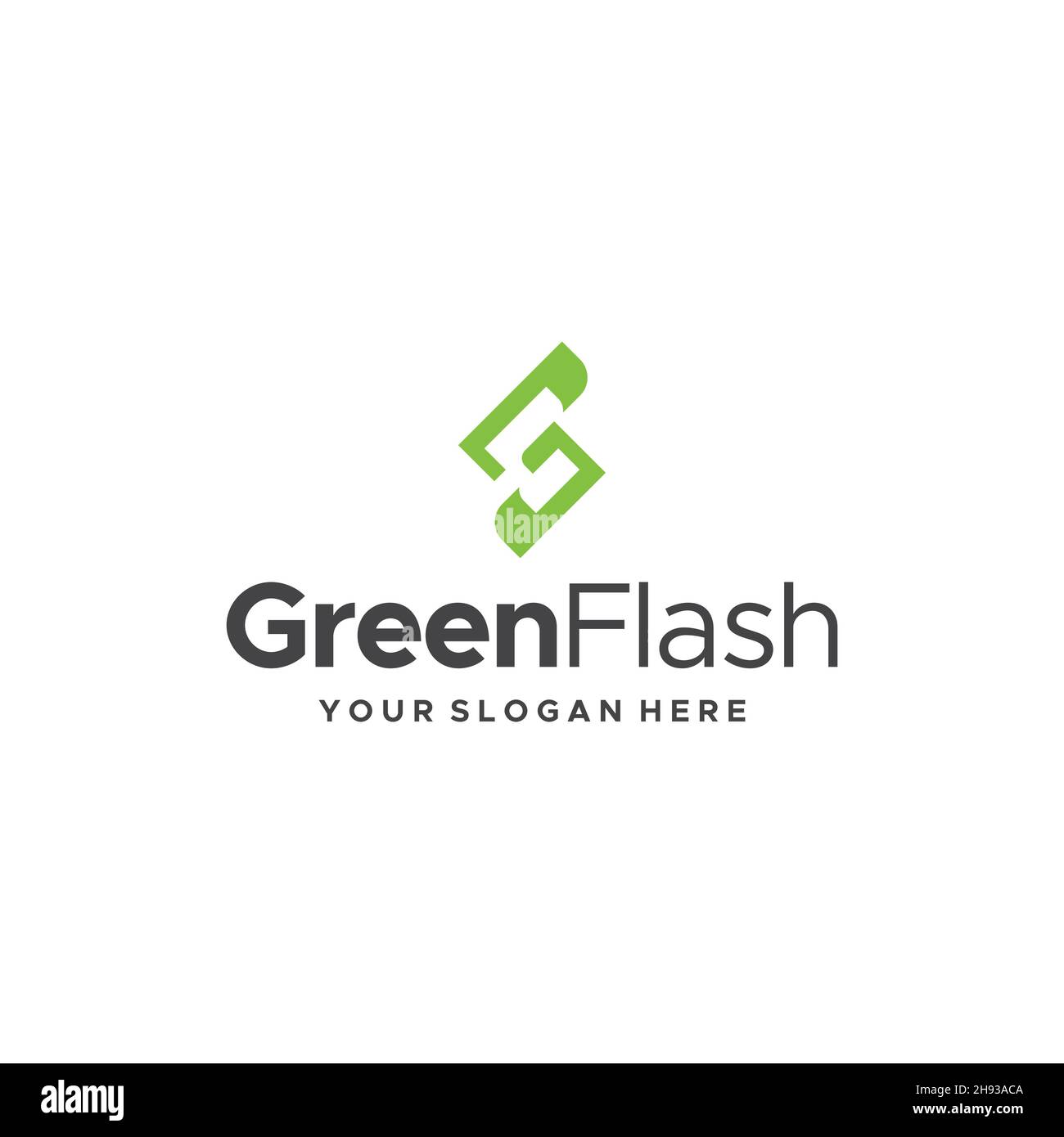 Flacher Briefmarkenaufdruck mit anfänglichem G GreenFlash-Logo Stock Vektor