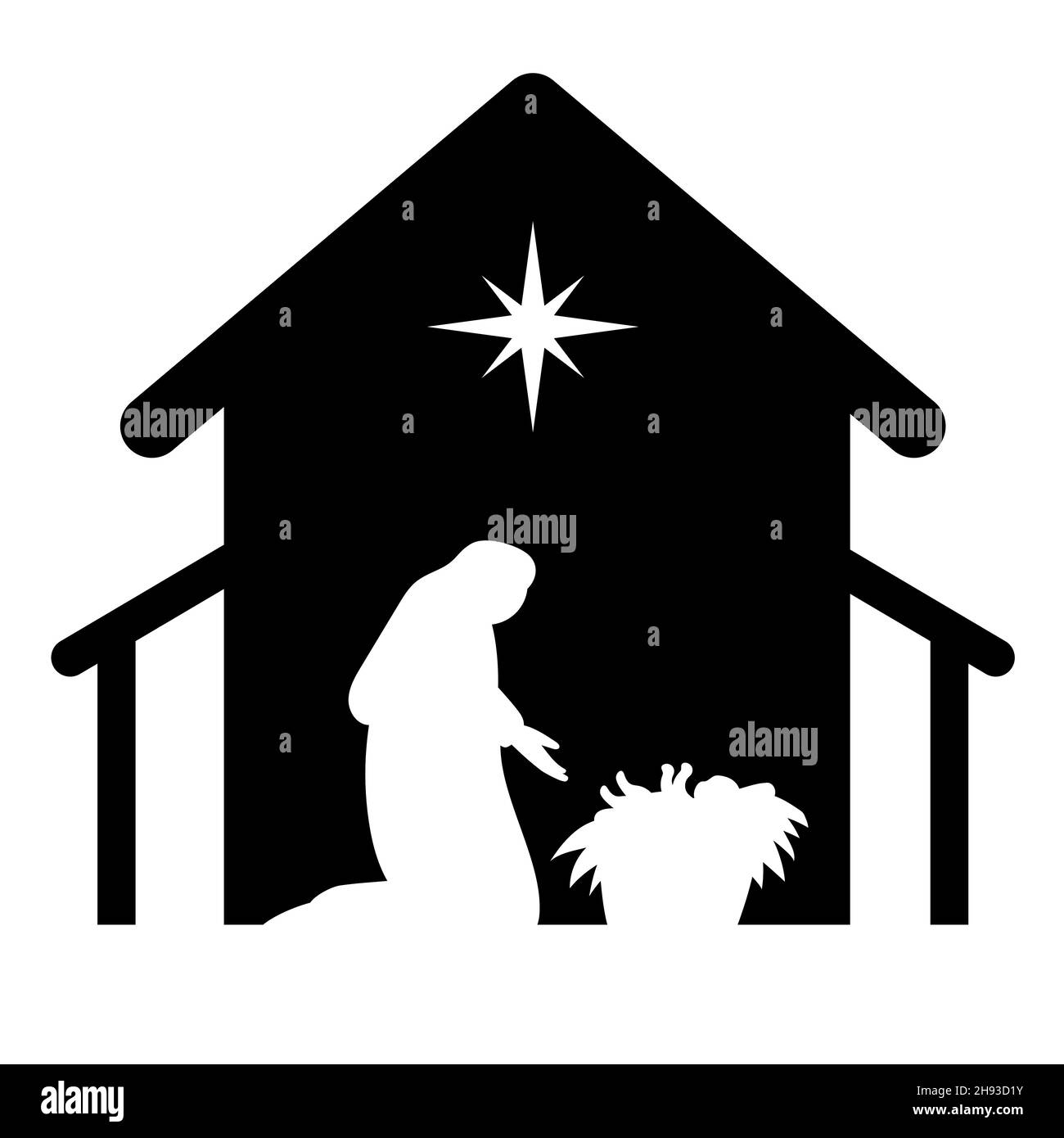 Heilige Nacht der Geburt des Kindes jesus christus Silhouette Szene aus Religion christentum Krippe. Biblische religiöse Geschichte der Katholiken. Schnitt für Stock Vektor