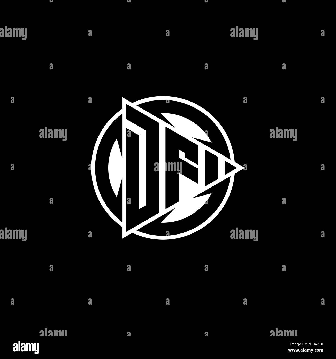 DF Monogram Logo-Buchstabe mit Dreieck-Spielform und kreisrundem Stil auf isoliertem Hintergrund. Dreieck Kreis Monogramm Logo, Dreieck spielen Taste Stock Vektor