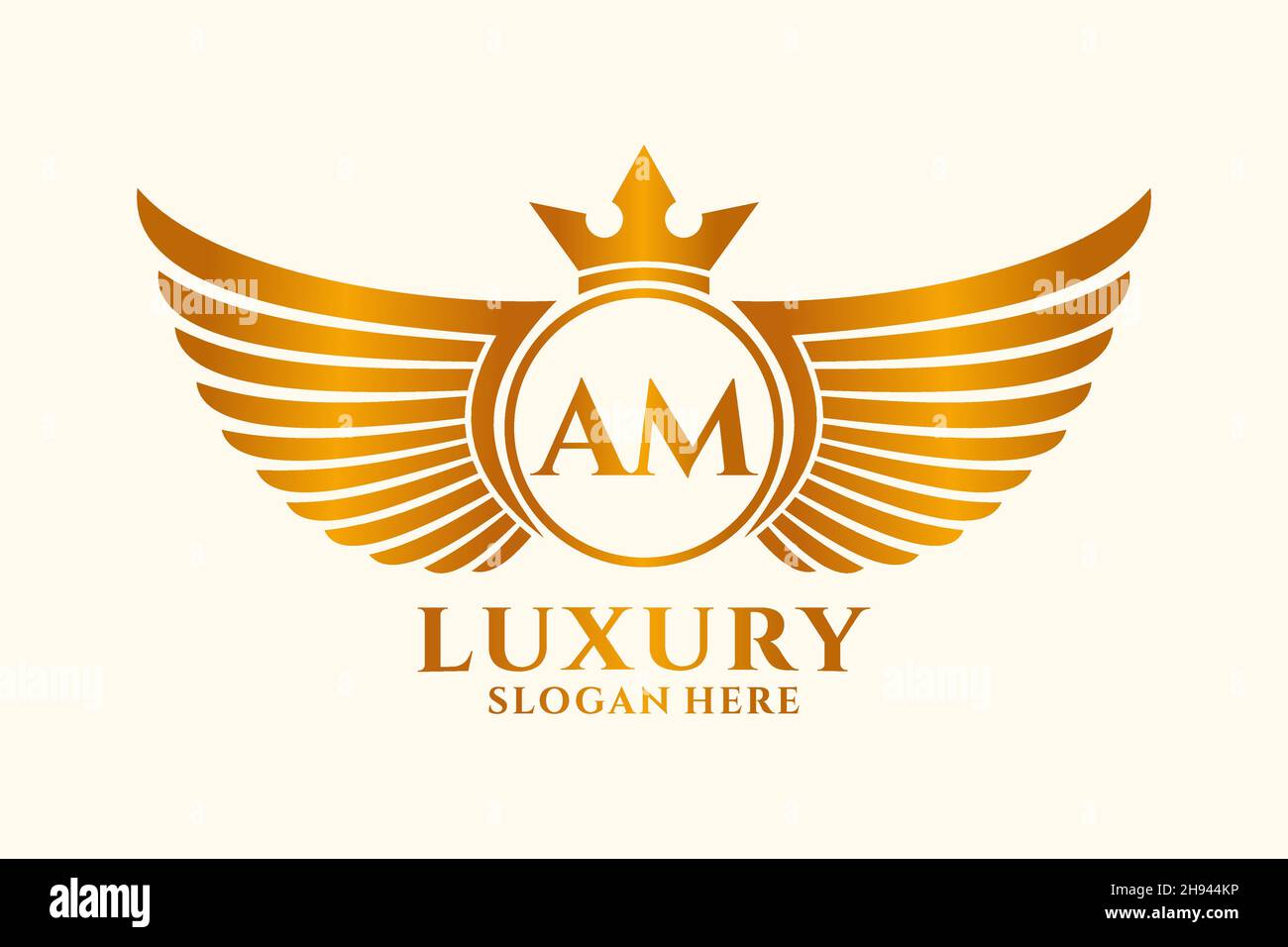 Luxus Royal Flügel Buchstaben AM Wappen Gold Farbe Logo Vektor, Victory Logo, Wappen Logo, Flügel Logo, Vektor-Logo . Stock Vektor