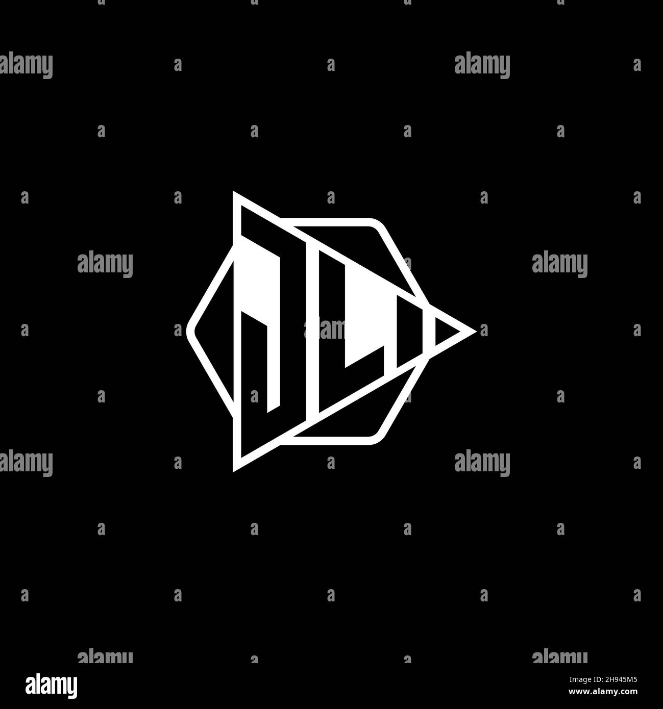 JL Monogram-Logo-Buchstabe mit dreieckiger Play-Button-Form sechseckig abgerundet. Dreieck Kreis Monogramm Logo, Dreieck Schild Logo Buchstabe. Stock Vektor
