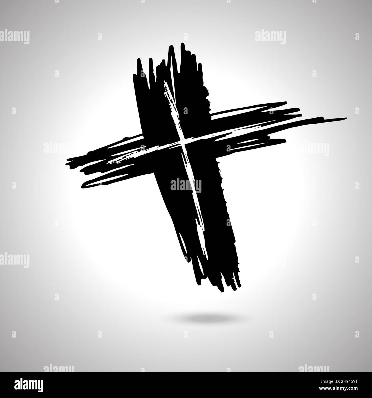 Handgezeichnetes schwarzes Grunge-Kreuz-Symbol, einfaches christliches Kreuz-Zeichen, handbemaltes Kreuz-Symbol mit echtem Pinsel isoliert erstellt Stock Vektor