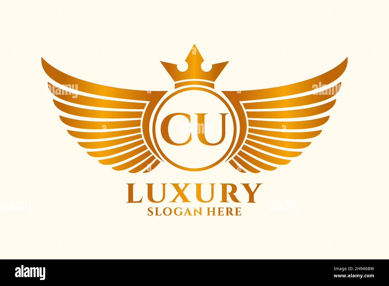 Luxus königlicher Flügel Buchstabe CU Wappen Goldfarbe Logo Vektor, Victory Logo, Wappen Logo, Flügel Logo, Vektor-Logo . Stock Vektor