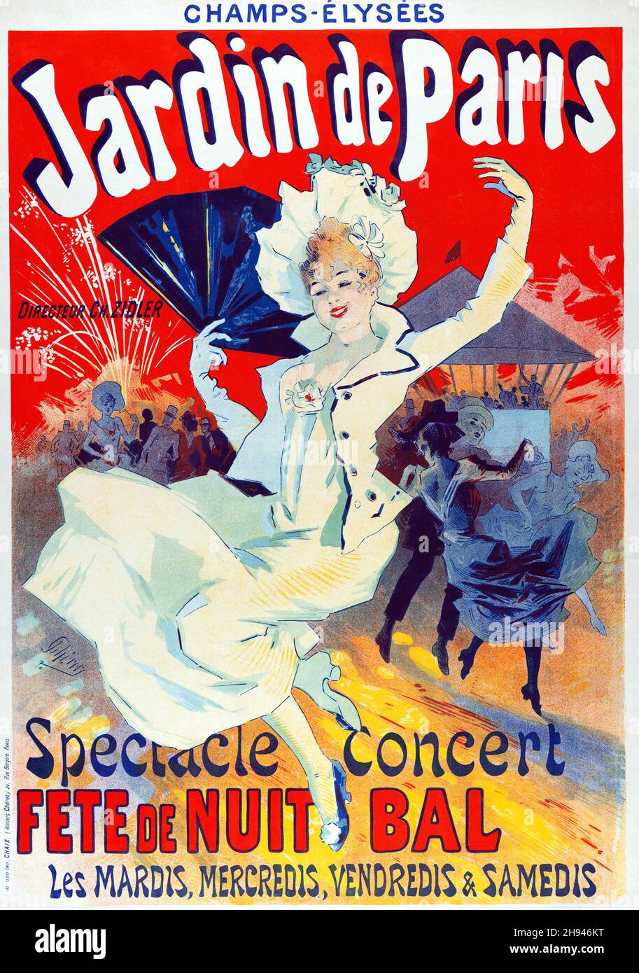 Jardin de Paris, Spektakelkonzert, Fete de Nuit Bal, - c 1890 - Posterkunst von Jules Chéret (1836-1932). Französisch. Stockfoto