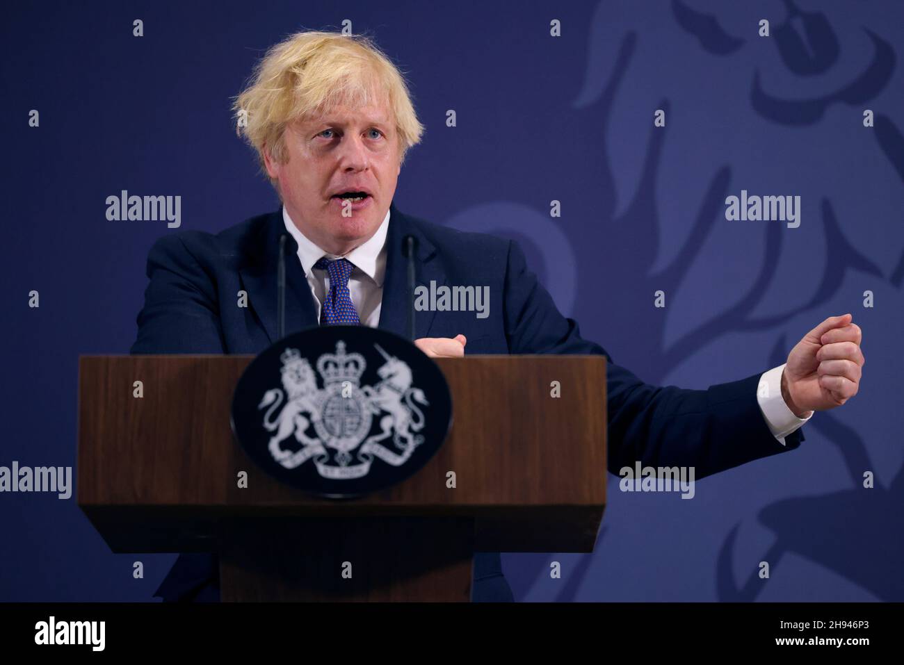 COVENTRY, ENGLAND, Großbritannien - 15. Juli 2021 - der britische Premierminister Boris Johnson hält eine Rede. Der Premierminister Boris Johnson besucht UKBIC, um einen zu liefern Stockfoto