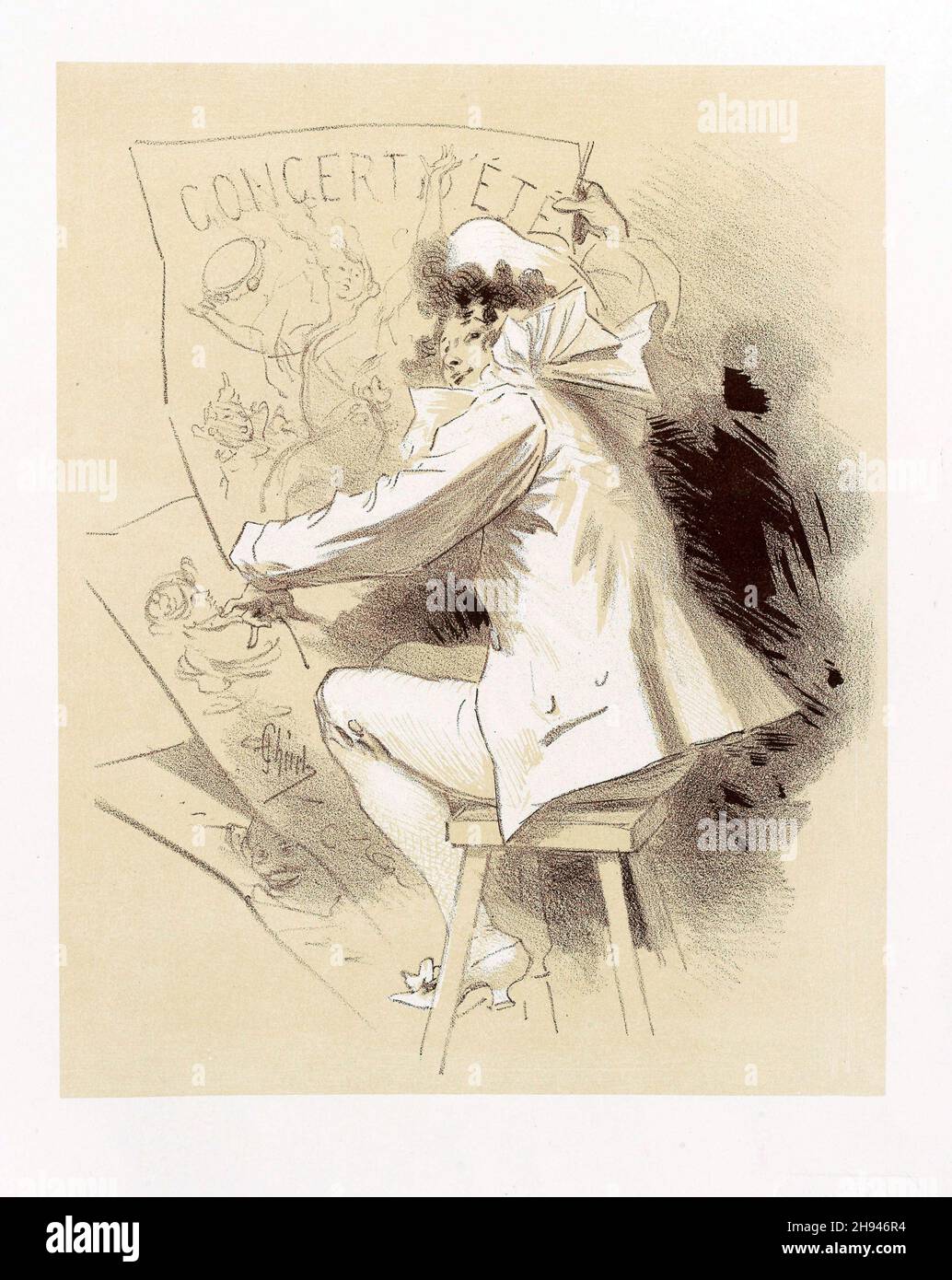 Dessin originel - Posterkunst von Jules Chéret (1836-1932). Französisch. Stockfoto