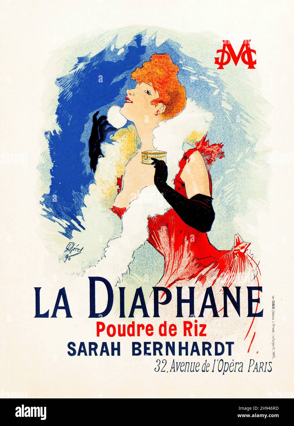 La Diaphane Poudre de Riz Sarah Bernhardt - Posterkunst von Jules Chéret (1836-1932). Französisch. Stockfoto