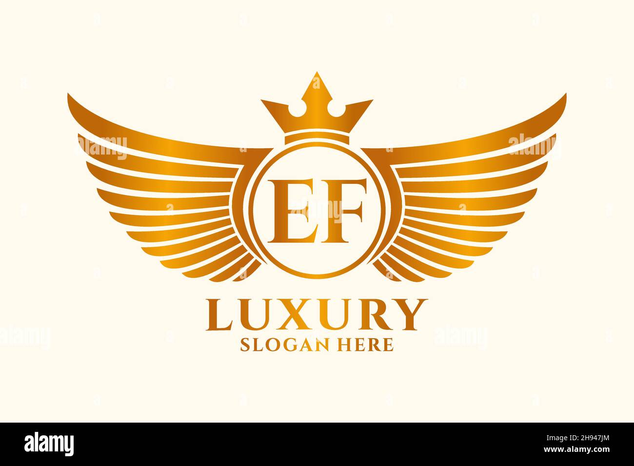 Luxus Royal Flügel Buchstaben EF Wappen Gold Farbe Logo Vektor, Victory Logo, Wappen Logo, Flügel Logo, Vektor-Logo . Stock Vektor