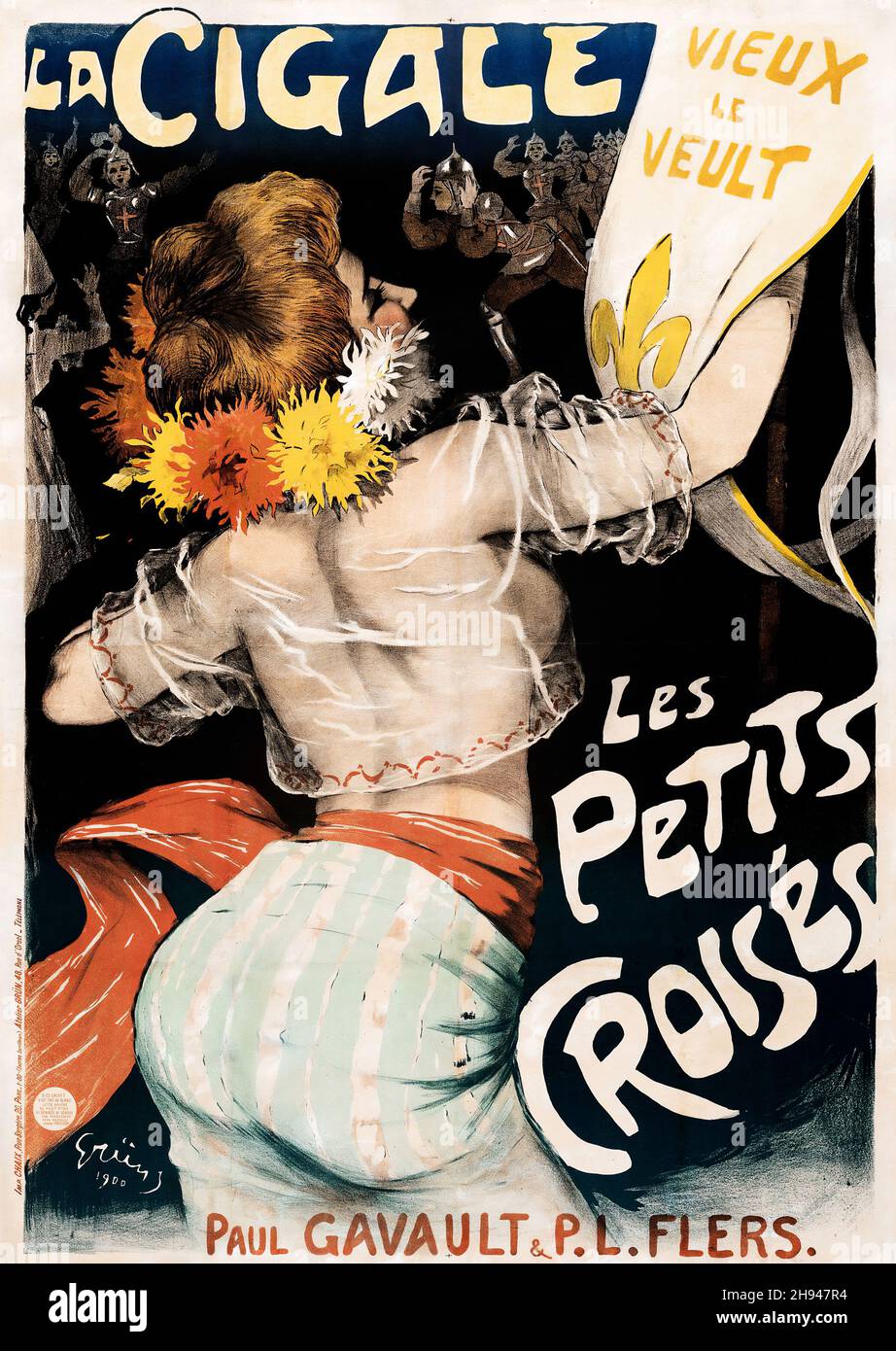 JULES-ALEXANDRE GRÜN (1868-1938) Jugendstilplakat. Paul Gavault, P.L. Flers. „La Cigale, Les Petits Croises“. Vieux le veult. Stockfoto