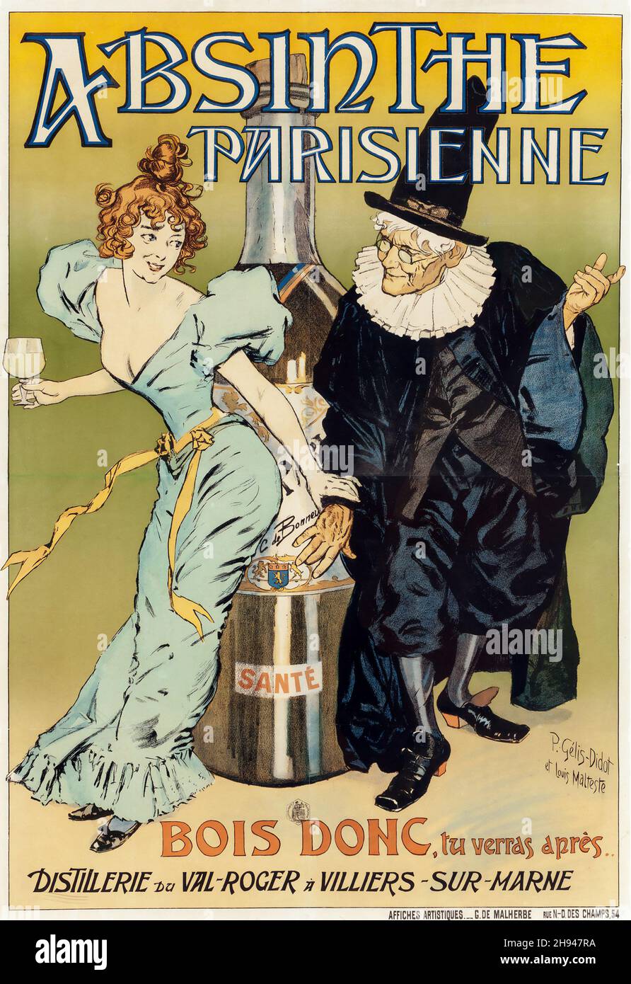 P. GELIS-DIDOT (Französisch, 19.. Jahrhundert) und LOUIS MALTESE (Französisch, 19.. Jahrhundert). Absinthe Parisienne, Bois Donc 1894. Altes Werbeplakat für Alkohol. Stockfoto