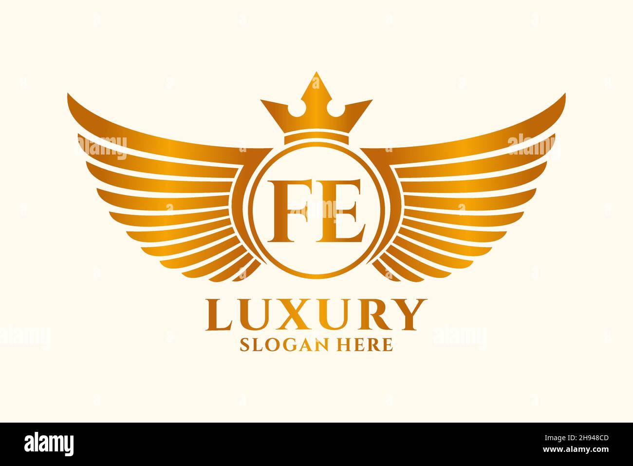 Luxus Royal Flügel Buchstabe FE Wappen Gold Farbe Logo Vektor, Victory Logo, Wappen Logo, Flügel Logo, Vektor-Logo . Stock Vektor