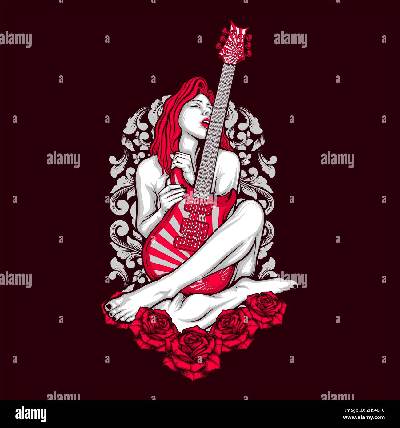 Gitarre Mädchen Illustration mit tollen Hintergrund Stock Vektor