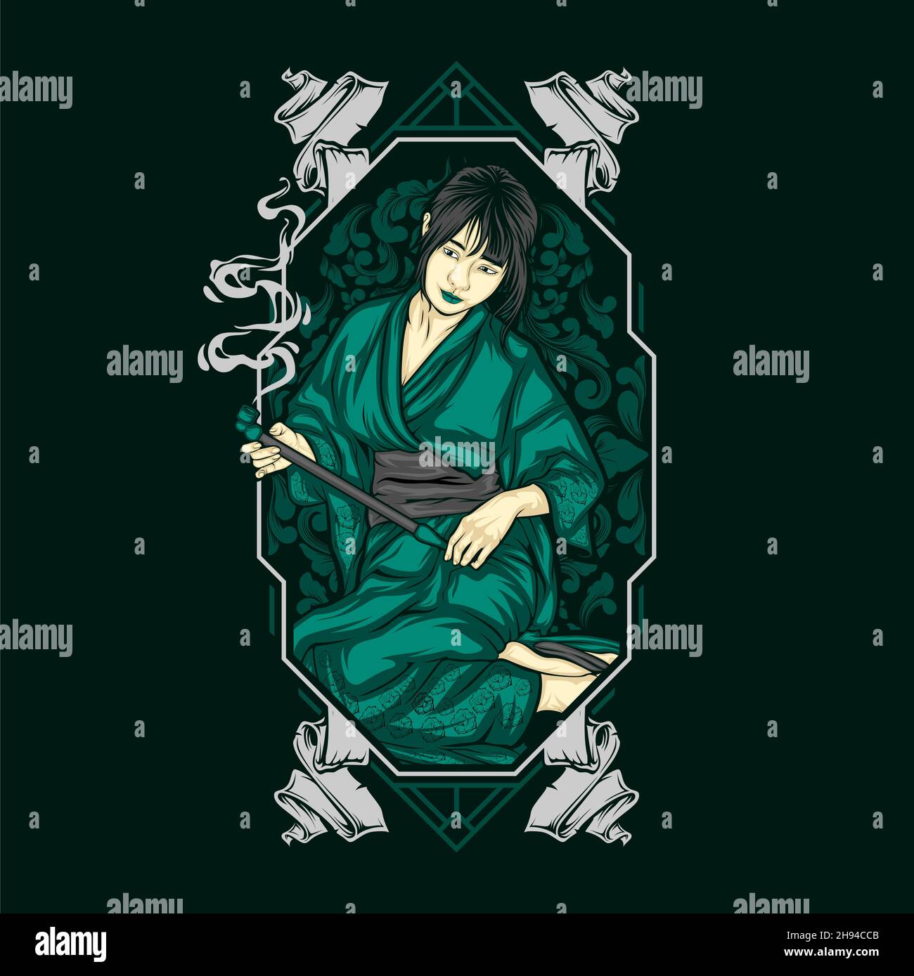 japanische Mädchen tragen Kimono Illustration mit genial Hintergrund Stock Vektor