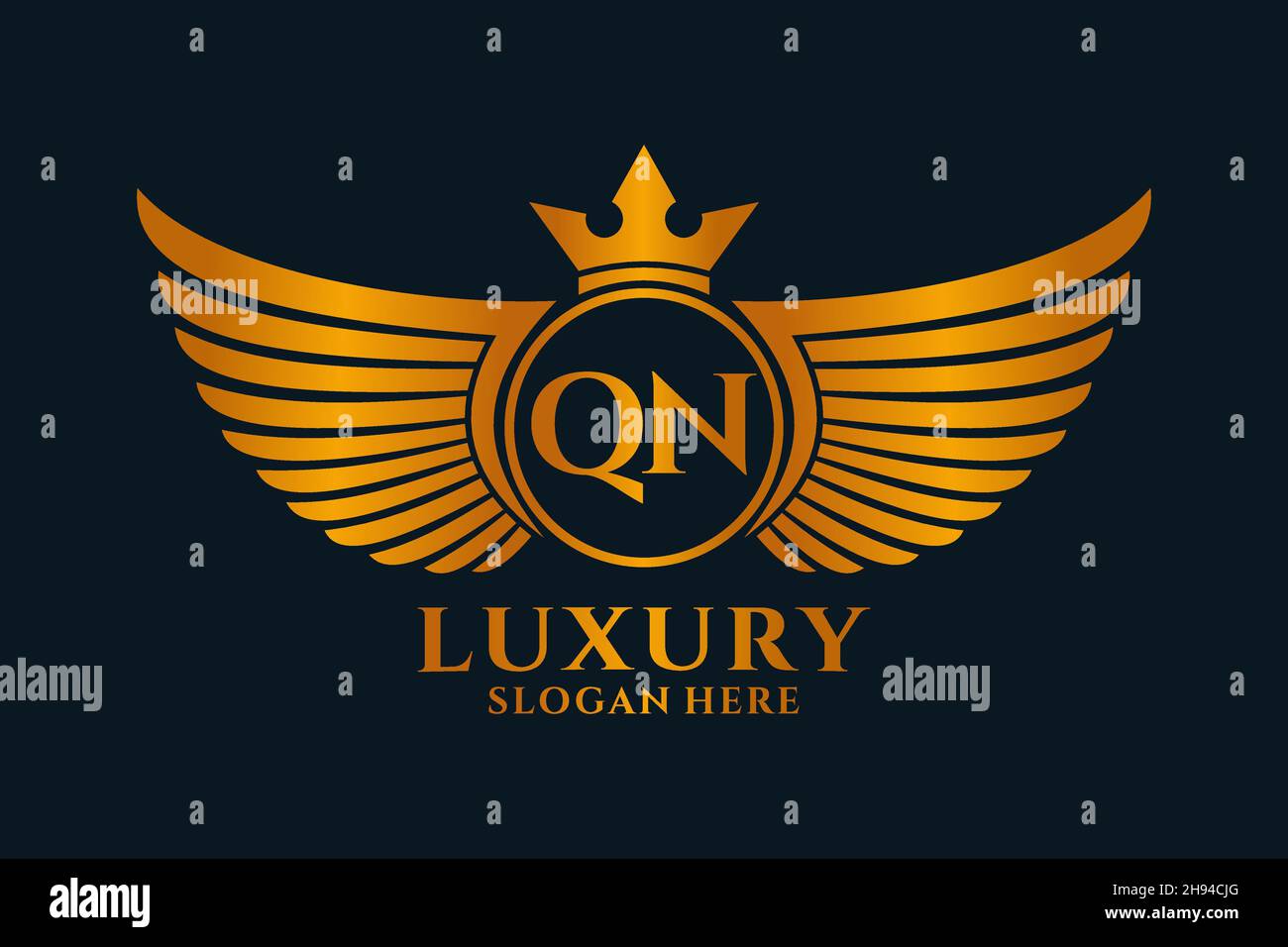 Luxus Royal Flügel Buchstaben QN Wappen Gold Farbe Logo Vektor, Victory Logo, Wappen Logo, Flügel Logo, Vektor-Logo . Stock Vektor