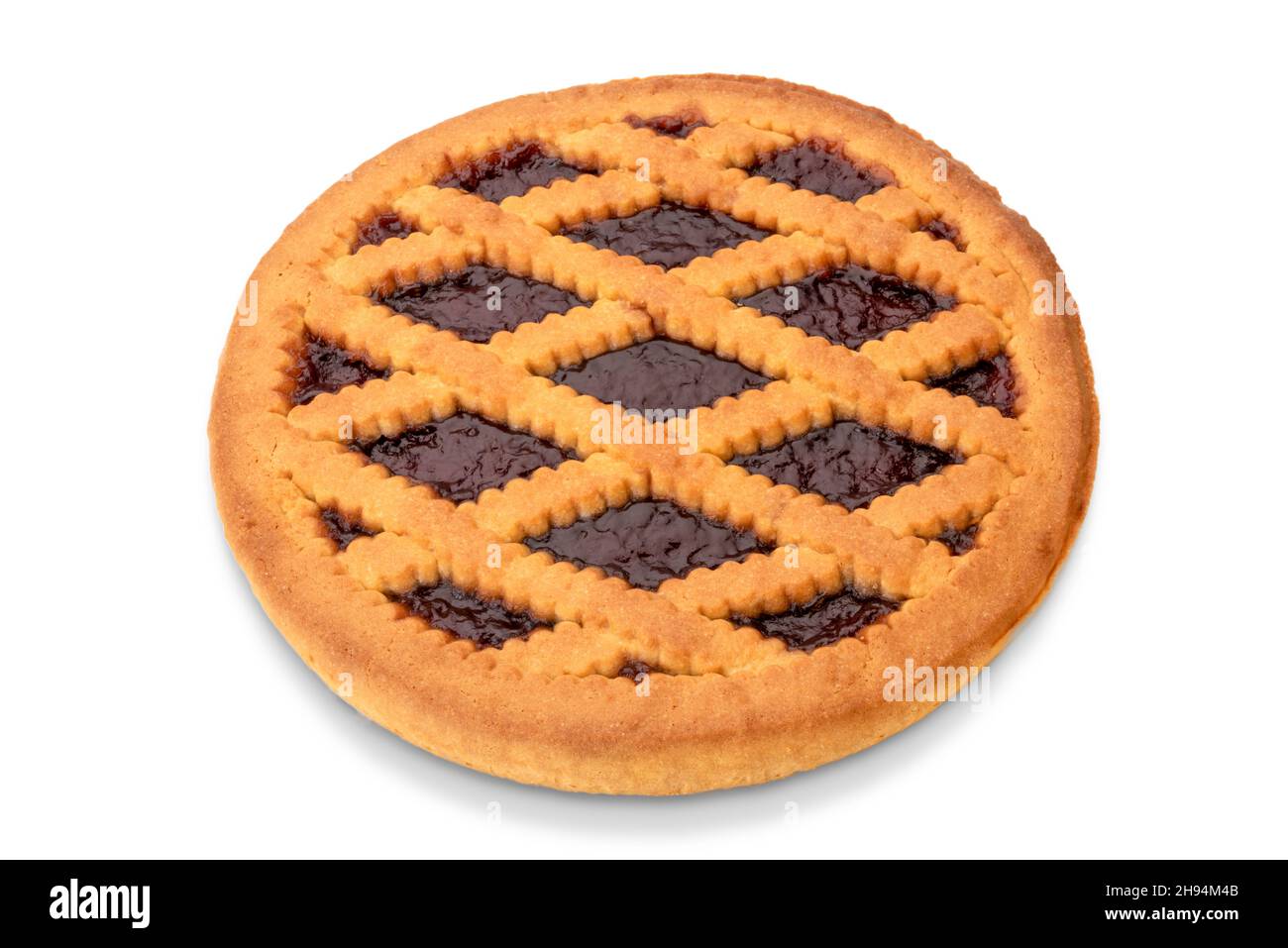 Runde herb-Kirschmarmelade, italienische Kuchencrostata isoliert auf weißem, schneidendem Pfad Stockfoto