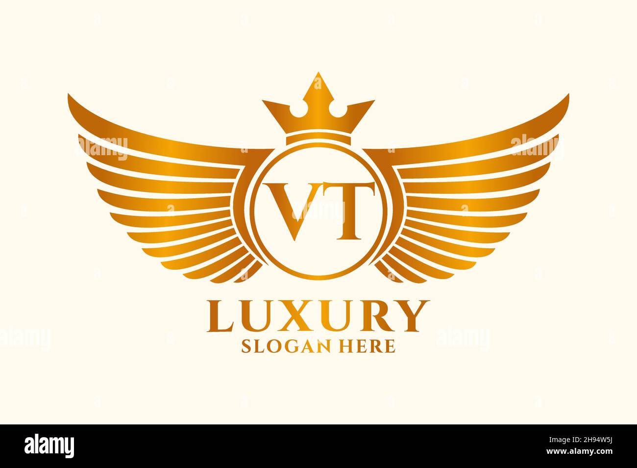 Luxus Royal Flügel Buchstaben VT Wappen Gold Farbe Logo Vektor, Victory Logo, Wappen Logo, Flügel Logo, Vektor-Logo . Stock Vektor